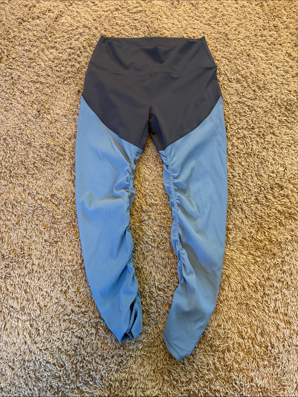 ZYIA Womens Two-Tone Leggings in Black and Light Blue. Size 12.